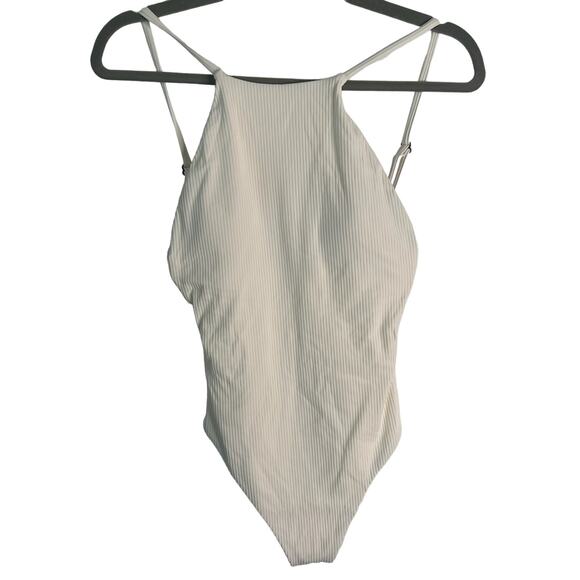 Andie Swim Asbury Ribbed One Piece Swimsuit in Coco Off-White Size XS - Picture 2 of 7